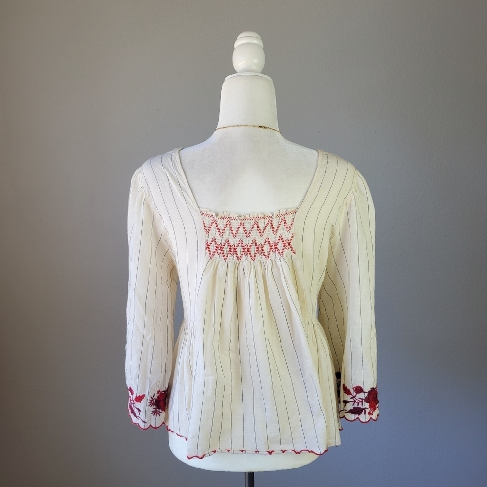 ZARA // boho-chic floral embroidered square neckline smocked cottagecore top - Picture 6 of 7